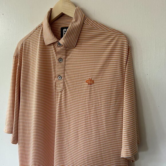 FootJoy Golf Polo Shirt Mens Large Collared Orange Striped Embroidered - Picture 2 of 8